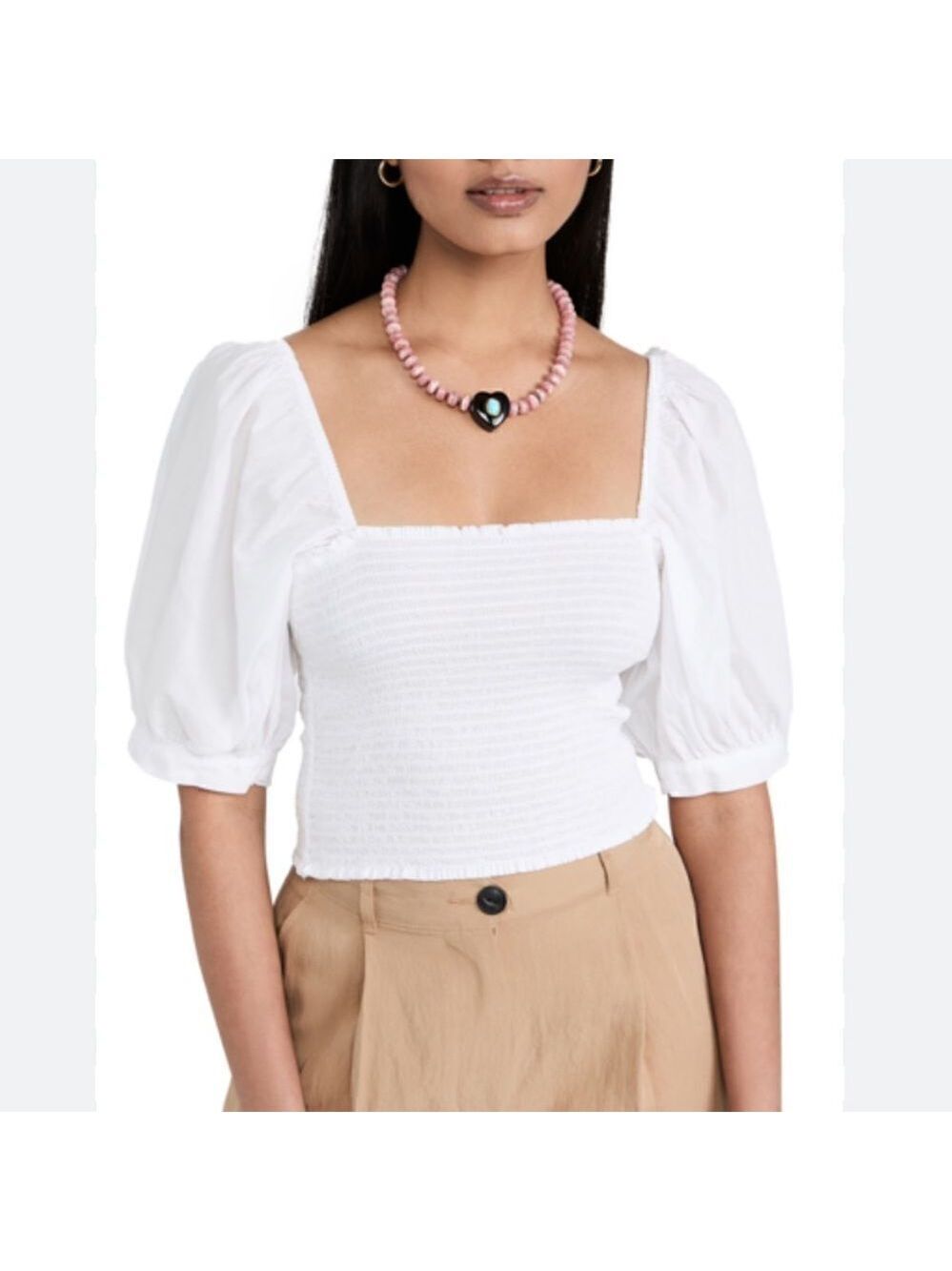 NEW Xirena Issa ShirredβCotton Crop Top White Puff SleeveβLarge